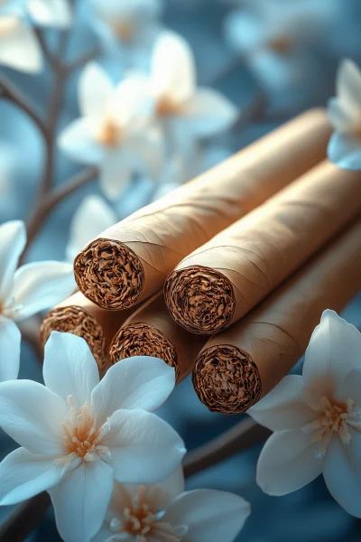 Gold Table with Cigars and White Leaves