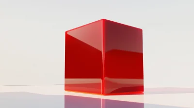 Red Glossy Cube on White Background