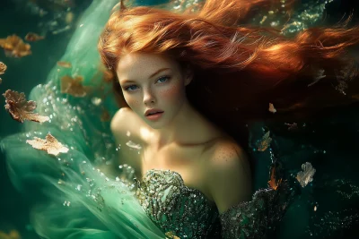 Redheaded Mermaid in Green Dress