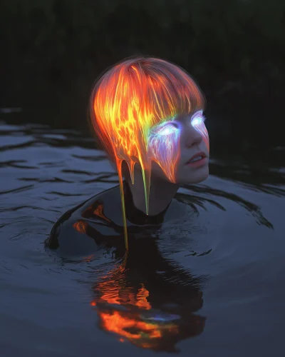 Glowing-eyed Woman with Orange Hair