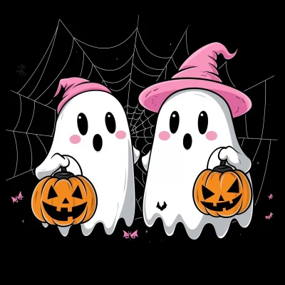 Cute Halloween Ghosts with Pumpkin Lanterns