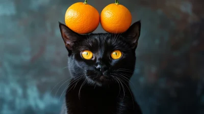 Chic Black Cat with Tangerines