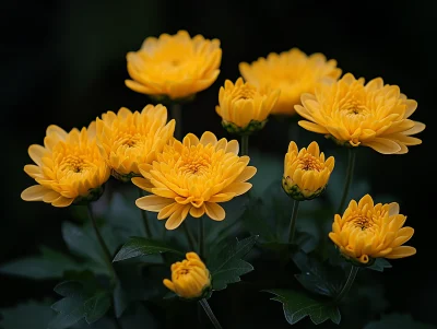 Yellow Chrysanthemums in the Garden