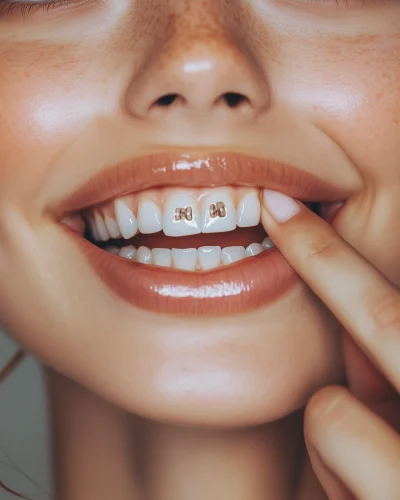 Close-up portrait of a girl with straight white teeth