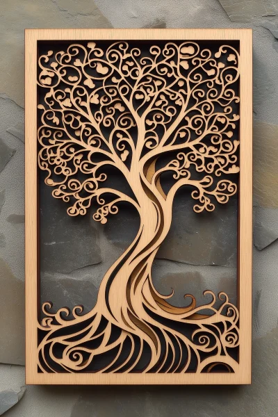 Laser Cut Wooden Tree Panel