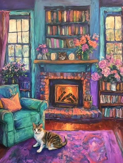 Cozy Room with Cats Painting