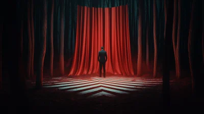 Majestic Red Curtains in Dark Forest