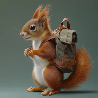 Squirrel with Backpack Traveling Photo