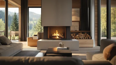 Luxury Home Interior with Wood Burning Fireplace