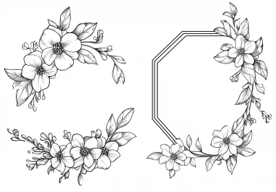 Spring Flowers Line Art Vector Set