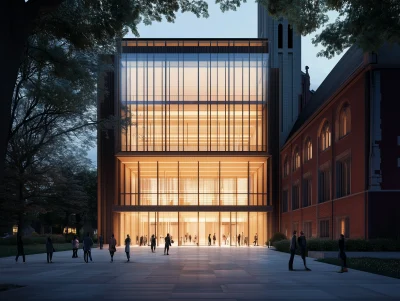 University Campus Foyer at Dusk