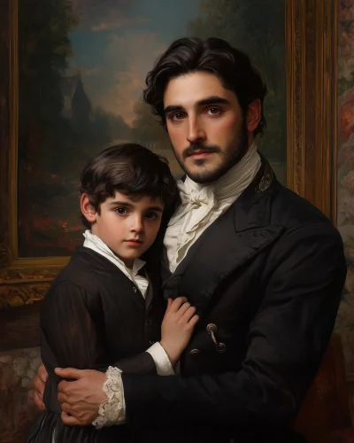 Edwardian Father and Son in English Manor