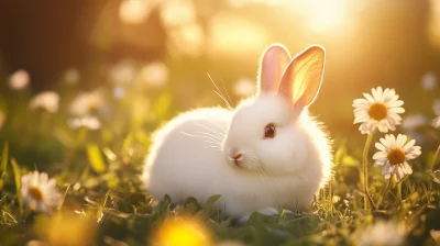 Fluffy Bunny in Sunlit Meadow