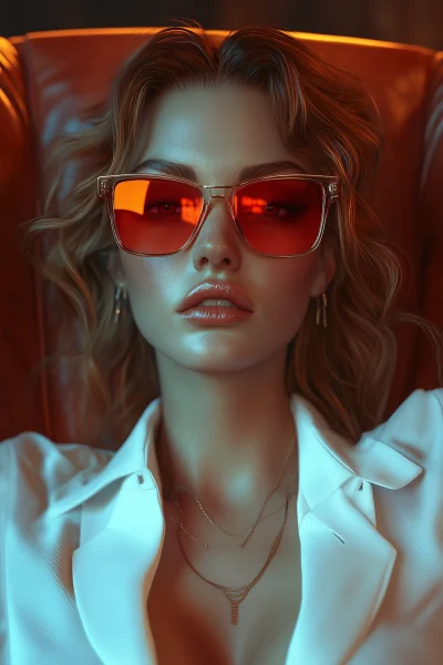 Photorealistic Woman with Red Sunglasses