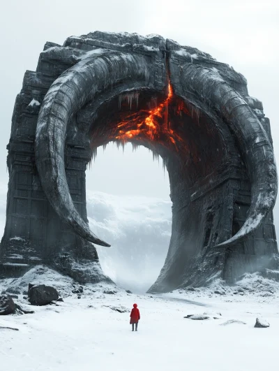 Fantasy Stone Gate with Fiery Mouth