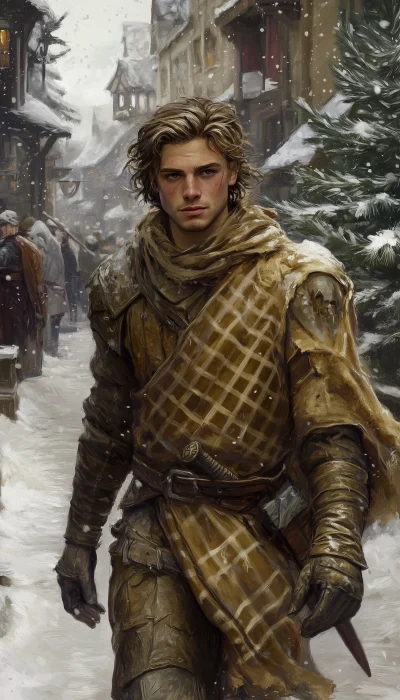 Fantasy Knight in Snowy Village