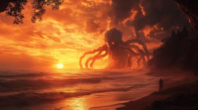 Lovecraftian Sunset Beach Scene