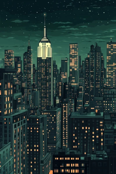 New York City at Night Illustration