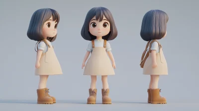 Viewpoint Variations of a Cute Girl Standing in Dress and Boots