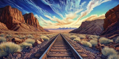 Desert Canyon Train Tracks Painting