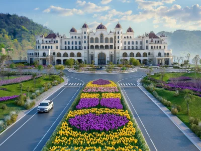 Symmetrical Hyper-Realistic Resort Hotel View