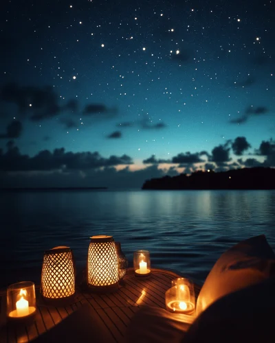 Romantic Stargazing Scene on Yacht Deck