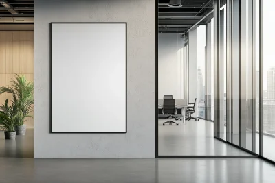 Blank White Poster on Office Wall