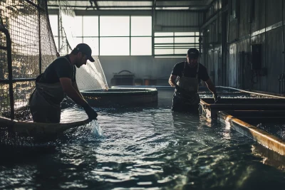 Industrial Fish Farm Workers