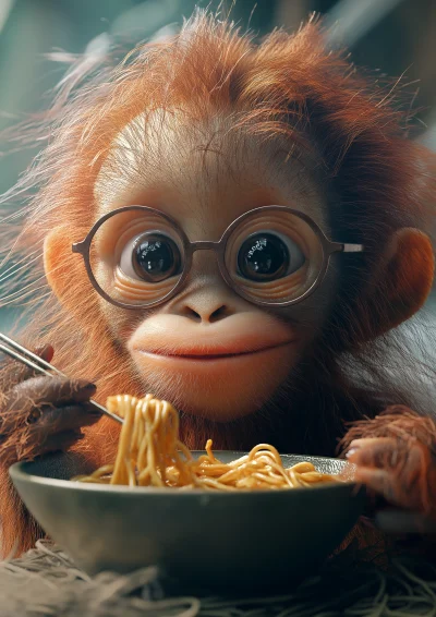 Playful Orangutan Girl with Glasses