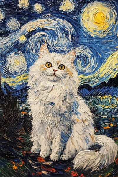 Starry Night with Persian Cat