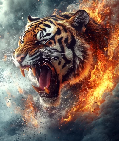 Roaring Tiger in Flames and Ice