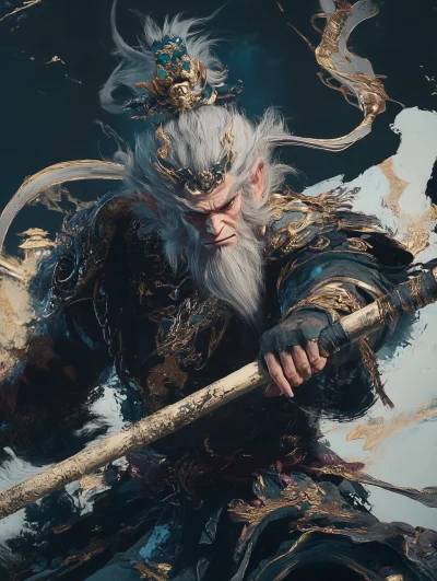 Wukong wielding his stick weapon