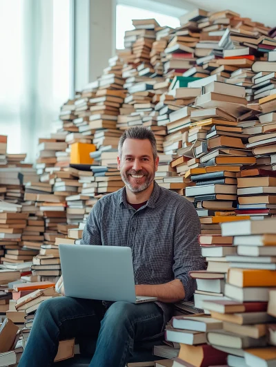 Modern Office with Stack of Books