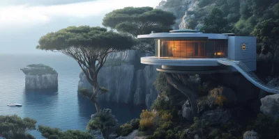 High Tech Treehouse on Island Shore