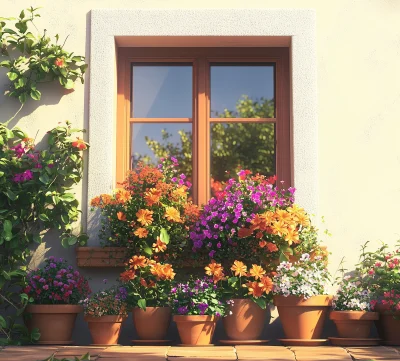 Window with Potted Flowers