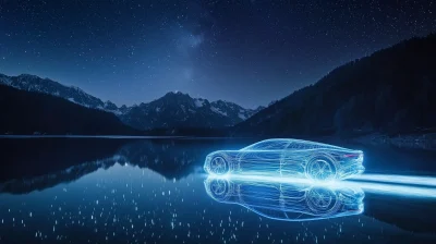 Futuristic Car on a Lake