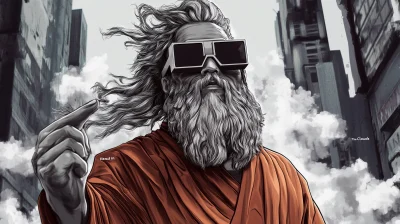 Monochrome Zeus the God with 3D Glasses