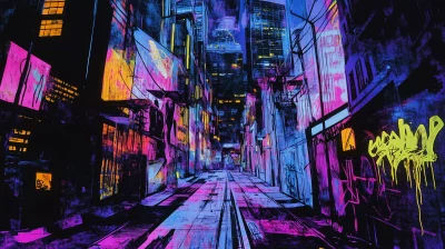 Neon Graffiti Cityscape