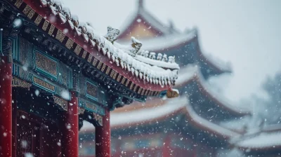 Snowy Eaves of Classical Buildings in the Forbidden City