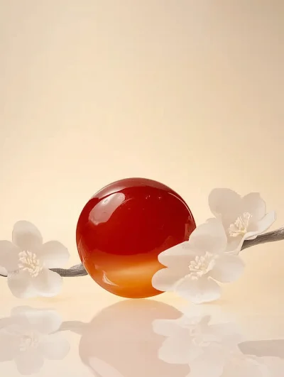 Light Yellow Background with White Flowers and Single Family Red Agate