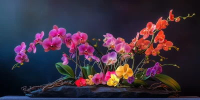 Mixed Color Orchids Ikebana