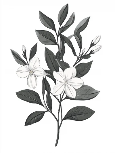 Jasmine Branches and Leaves Illustration