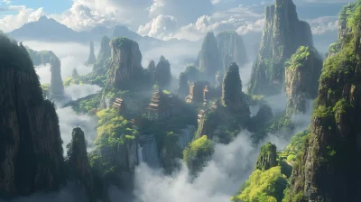 Futuristic Chinese Culture Mountain Environment