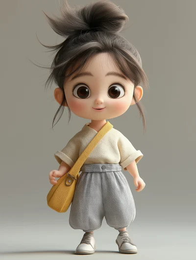 Playful 3D Illustration of a Cute Little Girl