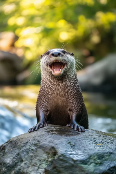 Friendly Grinning River Otter on a Rock