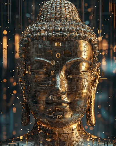 Cyberpunk Buddha Sculpture