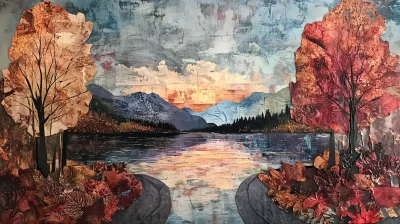 Mixed Media Collage Fall Landscape