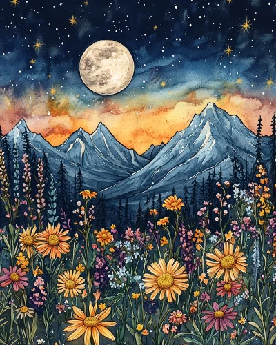 Night Sky with Wildflowers