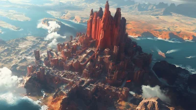 Gigantic City on Red Rock Aerial View