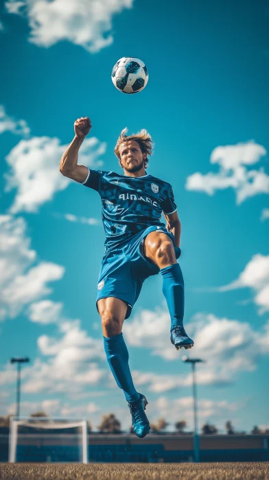 Soccer Player Kicking Ball in Stadium